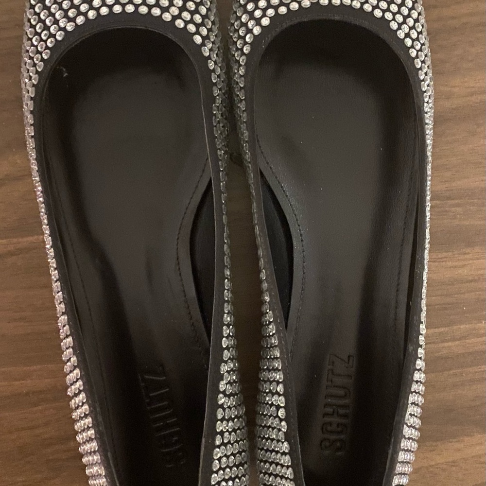 SCHUTZ Black and Silver Studded Flats